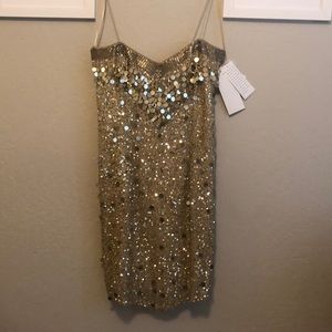 Short gold beaded cocktail dress
